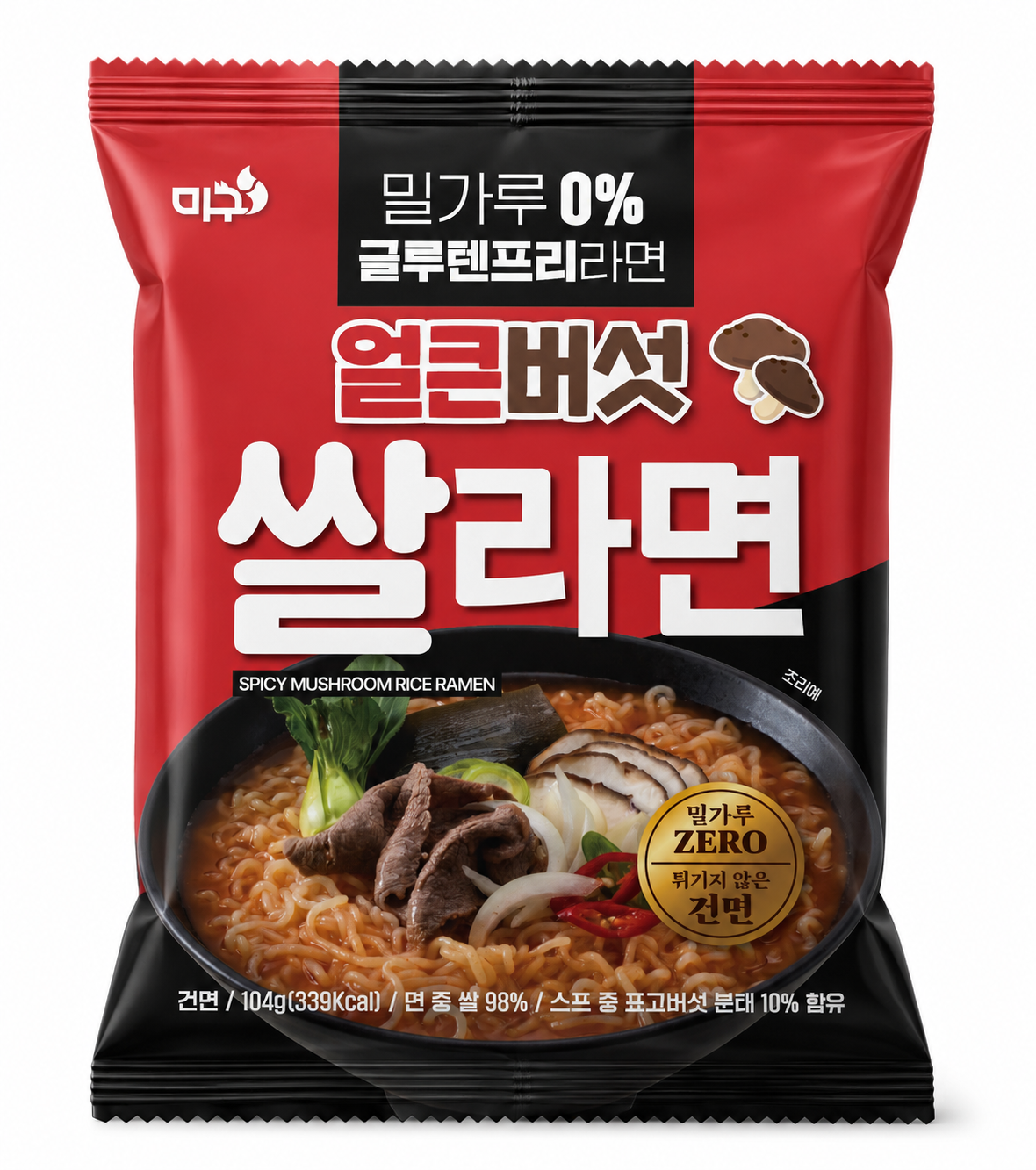 미구 얼큰버섯 쌀라면 봉지 제품